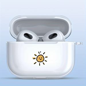 TEMU 심플하고 스타일리시하며 행복한 태양 패턴의 평면 프린트 투명 방탄 무선 이어폰 케이스, 아이폰 이어폰 케이스, 에어팟 4/에어팟 3/에어팟 2/에어팟 프로 2/에어팟 프로에 적합. 친구, 가족, , 남자친구를 위한 선물