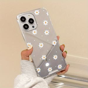 TEMU 폰 케이스: 2025 신형 럭셔리 미러 패션 크리에이티브 올인원 방탄 노란색 기분 좋은 꽃무늬 아이폰 16 15 14 13 12 11 프로 맥스 XS XR 7 8 SE JD1용