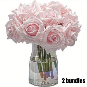 TEMU 촉촉한 느낌의 고급 인조 장미 2다발, 5잎 컬링 엣지 장미와 줄기 포함. 리얼한 외관의 촉촉한 장미, DIY 웨딩 부케, 센터피스 장식, 플로럴 아트 배치, 브라이덜 파티 홈 데코에 적합