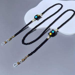 TEMU 블랙 비즈 안경줄, 키튼 비즈 안경줄