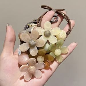 TEMU 귀여운 꽃 머리끈 5개 세트, 여성용 포니테일 홀더