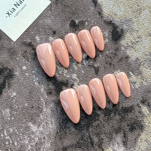 TEMU 누드 아몬드 파우더 순수 수제 트렌디 봄/여름 아이스 클리어 순수 수제 코랄 핑크 미디엄 아몬드 고급 단색 고품질 아몬드 프레스온 네일