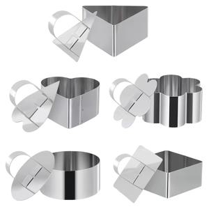 TEMU 스테인리스 스틸 라운드 무스 링 몰드 5개 세트 - 헤비듀티 DIY 하트형 케이크, 스시 & 디저트 몰드, 푸시 플레이트 포함, 전문 셰프용 도구