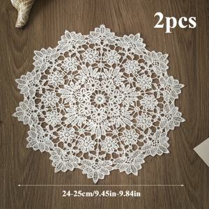 TEMU 2pcs 우아한 빈티지 화이트 레이스 테이블 클로스, 세밀한 꽃 디자인 - TV 테이블, 커피 테이블 및 책상에 완벽한 | 이상적인 추수 감사절 선물 | 폴리에스터, 기계제작, 가정 장식 매트