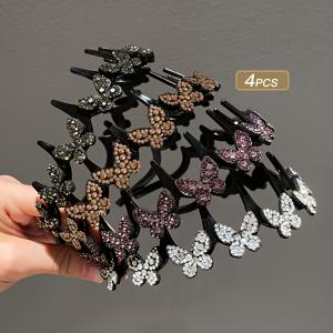 TEMU 여성을 위한 헤어밴드 4개 세트. 우아함을 풍기며 나비 장식이 돋보이며 여성들을 위한 선물로 완벽합니다.