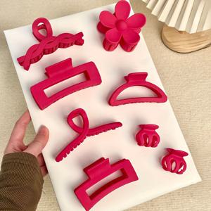 TEMU 매트하고 섹시한 상어 클립 디자인에 꽃무늬 장식이 특징인 마젠타 헤어 클로 8개 세트입니다. 일상복, 캐주얼 파티, 출퇴근, 휴가, 청소, 메이크업, 의류 및 액세서리와 매칭에 완벽합니다.