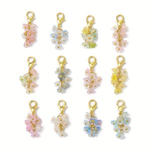 TEMU 7/12개 아크릴 꽃 펜던트 장식, 합금 랍스터 클로 클래스프 참스 가방 오너먼트용, 1.26인치(3.2cm), DIY 지갑 만들기