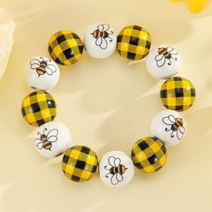 TEMU 1개 여성용 벌 테마 수제 목재 비즈 팔찌 - 벌 모양 목재 비즈 벌꿀 주얼리, 봄 여름 휴가 리조트 웨어 & 양봉가 선물 (사계절) - 귀여운 벌 주얼리