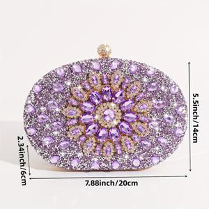 TEMU 1개 보라색 반짝이는 라인스톤 이브닝백, 오벌 클러치 박스백, 우아한 여성용 핸드백, 볼 파티백, 공예 가방, 이브닝 드레스백, 패셔너블 핸드백