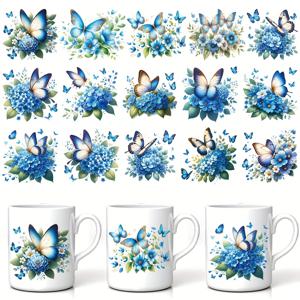 TEMU 1장 (필요에 따라 15가지 패턴 커팅 가능) 블루 드리미 나비와 꽃 디자인, 11.4인치 * 8.7인치, UV DTF 열전사 스티커, 고품질 및 스크래치 방지 3D, 비닐 필름 스티커, 유리컵, 머그잔, 공예품, 노트북 장식, 가구용 - 고품질 스티커, DIY 아트 라벨, 머그컵 장식,공예 용품,꽃무늬,예술적 스티커,접착식 라벨,공예 애호가