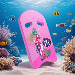 TEMU 저항 저항 미끄럼 방지 전문 플러터 킥 트레이닝 플로트 보드 - 오션 월드 스타일 HD 해저 패턴, 소재, 유선형 디자인, 수영 연습용, 혼합 색상 (블루/핑크)