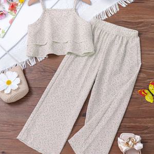 TEMU 여아용 여름 캐주얼 패션 플로럴 캐미솔 탑 & 플로럴 팬츠 세트, 야외 활동에 완벽