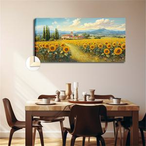 TEMU 2D 플랫, 2D 플랫, 큰 프레임의 창의적인 포스터 장식품. 가로놓인 농로 캔버스, 먼 곳에 있는 집이 특징입니다. 호텔, 가정, 사무실 등 벽 장식에 적합합니다. 사이즈: 50X100Cm 또는 20X40 Inches