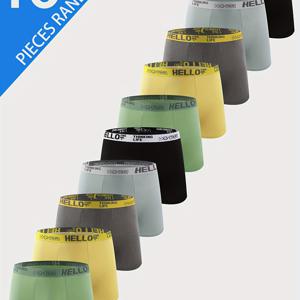TEMU 폴리에스터와 스판덱스 혼방으로 제작된 부드럽고 편안하며 통기성 좋은 남성용 박서 브리프 10쌍 세트, HELLO 브랜드의 패셔너블하고 캐주얼한 일상 및 휴식용 단색 쇼츠