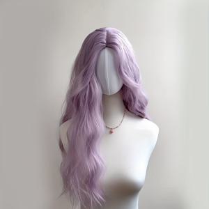 TEMU 26인치 여성용 라벤더 웨이비 컬리 가발 - 라이트 퍼플에서 라벤더 옴브레 롱 헤어, 100% 밀도 풀 헤드 커버리지, 데일리 웨어, 파티 & 포토샵용 유럽/엘레강트 스타일 (핑크 헤어 친화적)