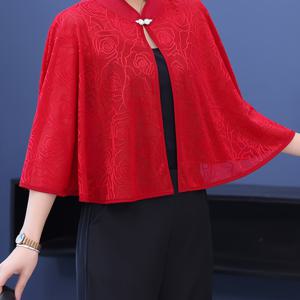 TEMU 우아한 치파오 숄 아우터웨어 선스크린 여름용 얇고 통기성 좋은 케이프 코트 여성 빈티지 쉬폰 랩 가디건 실버 버튼 웨딩 이브닝 데이트용