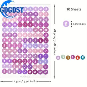 TEMU 10장 GDGDSY 모라디 컬러 알파벳 & 숫자 스티커 - Scrapbooking, Journaling & DIY Crafts, 종이 재료, 반반 마감, 플라스틱 표면 추천, DIY Craft 스티커 | 생동감 있는 스티커 시트 | 종이 스티커