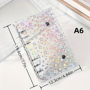 TEMU 1개 투명 PVC 커버 (레이저 별 포함) & 6링 바인더 A6 노트북 - 학교 및 사무실에 적합 (A6/A7/M5 사이즈)