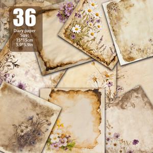 TEMU 옛 종이에 묻어난 퇴색된 플로럴 장식, 수채화 스타일로 부드럽게 칠한 데이지와 보라색, 연기 텍스처의 불타는 모서리, 고대 필사본을 닮은 스타일, 향수를 불러일으키는 스크랩북, 빈티지 엽서, 콜라주, 수제 카드에 적합