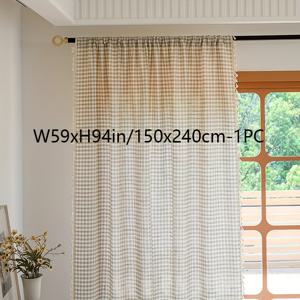 TEMU 1개 미국 컨트리 빌라 커피 체크 자수 태슬 레이스 선셰이드 커튼 탑 로드 포켓 고품질 부드러운 걸이 단열 안감 없음 세탁 가능 빌라 거실 침실 베이 창문 홈 데코 포이에 파티션 드레이프
