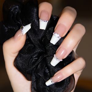 TEMU 24개 세트 화려한 핑크 하트 & 체인 라인스톤 발레 프레스온 네일 - 여성용 풀 커버리지, 반짝이는 장식 아크릴 인조 네일