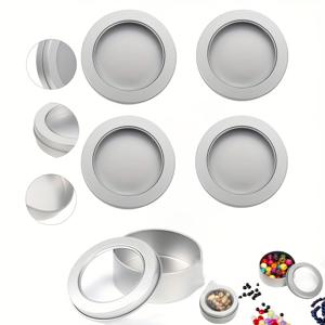 TEMU 투명한 뚜껑이 달린 원형 금속 보관 캔 5개 세트. 양초, 공예품, 주방 및 사무실에서 사용하기에 이상적입니다. 작은 물건 및 공예품 보관에 훌륭한 용기 역할을 합니다. 단추 또는 못 정리하기에 완벽하며, 트레이에 적합합니다.