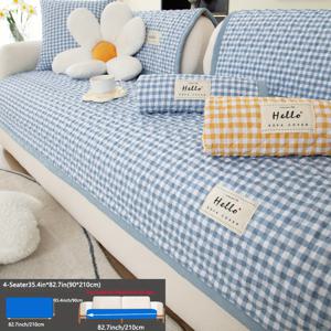 TEMU [체크무늬 자수] 1개 일본식 러스틱 패션 소파커버, 미끄럼방지, 봄 여름 소파 보호커버, 거실 및 침실 가구 장식 소파커버, 1-4인용 및 조합 소파에 적합, 세탁기 사용 가능|쇼파커버|3인용쇼파