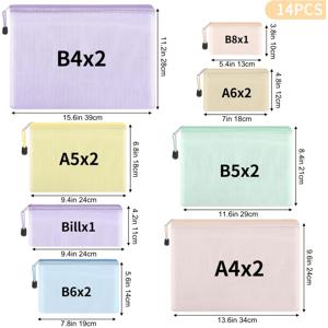 TEMU 14/28개 메쉬 지퍼 파우치, 8가지 사이즈 방수 지퍼 백, 마카롱 컬러 플라스틱 문서 파우치, 재사용 가능한 PVC 여행용 지퍼 파우치, 다목적 여행 보관 및 사무용품 정리