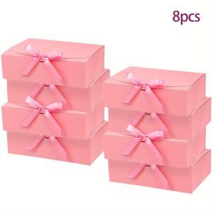 TEMU 그녀/남자를 위한 선물 8개 리본 선물 상자 세트, 뚜껑 포함, 중간 핑크 상자 크기 7.87X7.87X4인치, 대형 상자 크기 10.6X7.87X3.14인치, 신부 들러리 선물, 리본, 크라프트 종이 상자에 적합, 결혼식, 포장, 선물에 이상적
