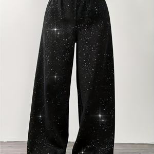 TEMU 여성용 스타일리시 롱 팬츠, 반짝이는 밑단