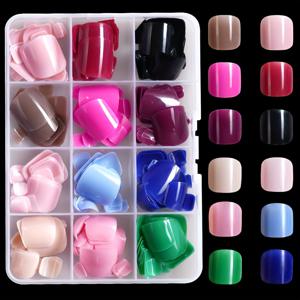 TEMU 288피스 아크릴 광택 발톱 세트 - 짧은 타원형, 레드·핑크·그린·블루 등 12가지 색상 포함, 여성용 DIY 매니큐어 키트, 오래가는 네일아트, 완벽한 여름 선물