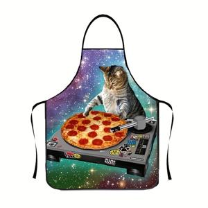 TEMU 1개 패셔너블하고 재미있는 귀여운 고양이와 음식 패턴이 있는 앞치마, 남녀공용, 주방 베이킹, 야외 바베큐, 그림, 가드닝, 파티 요리용 실용적인 셰프 앞치마