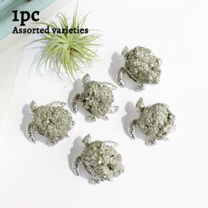 TEMU 1개 천연 피라이트 돌 거북이 장식품 홈 데스크탑 동물 장식 공예 휴일 선물