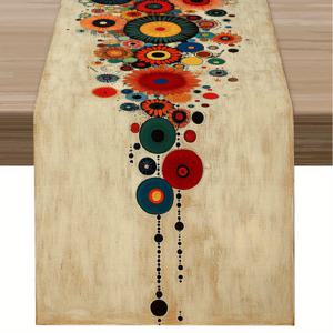 TEMU 1개, 레드 & 블랙 스월 도트 테이블 러너, 빈티지 아트 스타일, 긴 프린트 신선하고 자연스러운, 풍부한 색상 레이어링, 실내/야외, 현관, 커피 테이블, 거실 장식, 가족 모임, 일상 식사, 홈 데코, 강한 시각적 효과