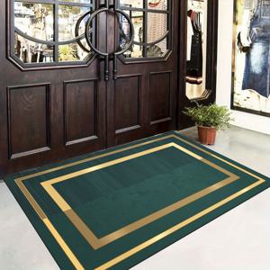 TEMU 1개, 골드 라인 장식 에메랄드 웰컴 도어 매트, 골드 플리스 도어 매트, 북유럽 스타일 홈 데코 도어 매트, 기계 제작 기계 세탁 가능, 마당 출입구 매트, 휴일 장식에 적합, 지역 매트