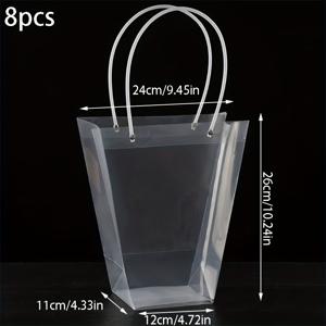 TEMU 손잡이가 달린 투명 꽃 가방 8개 세트. 꽃집 포장에 적합하며, 부케용 다용도 선물 상자이며, 어버이날, 발렌타인데이, 결혼식, 생일, 졸업식과 같은 특별한 날에 완벽합니다.