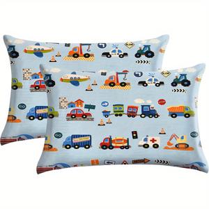 TEMU 2개 세트 연한 파란색 현대적 기하학적 차량 및 도로 표지판 프린트 폴리에스터 베개 커버 - 지퍼 클로저, 손세탁 전용, 거실용 소파 쿠션 커버 (내부 충전재 없음), 침실 장식 액센트, 매끄러운 질감 원단