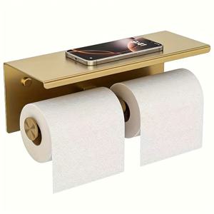 TEMU 스테인리스 스틸 화장지 홀더 - 브러시드 골드 벽걸이 욕실 티슈 롤 디스펜서, 무드릴 설치, 공간 절약형 모던 디자인, 샤워실, , 호텔용 (골드, 표준 롤 호환)|화장지