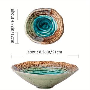 TEMU 2pcs 비탄 스페셜 형태의 얼음 크랙 8인치 세라믹 샐러드 보울 - 블루 아트 레스토랑 디쉬 & 보석 보관 플레이트, 디저트, 조미료, 등 다양한 용도로 사용할 수 있는 레스토랑 식기 | 예술적인 디자인 | 세라믹 보울