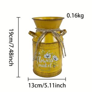 TEMU 빈티지 프랑스 우유통 꽃병, 아연 도금 금속 재질, 건조 꽃에 이상적, 농가 장식용 물통으로 완벽, 컨트리 스타일 물뿌리개 꽃병, 주방 또는 벽난로 장식에 적합 - 높이 7.55인치 (약 19cm)