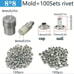 TEMU 양면 리벳 몰드+리벳 세트 - 5/6/8/10mm (몰드+100세트) 다양한 사이즈로 가죽 공예, 지갑, 가방, 의류, 신발 등에 적합