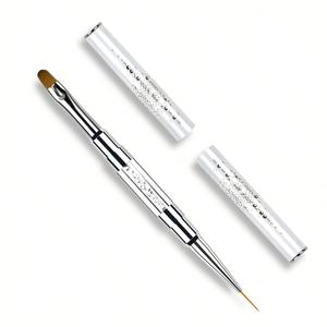 TEMU 듀얼 엔드 네일 아트 브러시, 프렌치 매니큐어 & 빌더 젤 라이너 브러쉬와 라인스톤 핸들, 살롱용 네일 디자인 도구