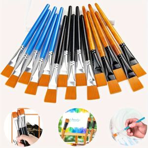 TEMU 15pcs 1인치 플랫 페인트 브러시 세트 - 블랙 블루 브라운 - 아크릴 워터 컬러 오일 아트 브러시 - 및 크래프터를 위한 프로페셔널 크래프트 브러시 - 미니어처 및 DIY 프로젝트를 위한 미세한 디테일 팁이 있는 성인용 페인팅용