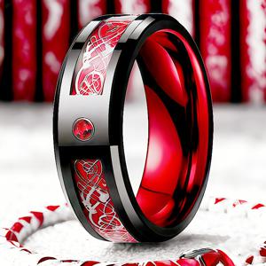 TEMU 남성용 클래식 8mm 텅스텐 반지, 블랙 셀틱 드래곤 디자인에 레드 합성 및 펑크 카본 파이버가 새겨져 있습니다. 내구성이 뛰어나고 스타일리시한 약혼 반지는 커플에게 완벽하며, 기념일을 위한 우아한 주얼리 아이템입니다.
