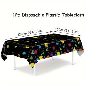 TEMU 1개, 형광 네온 테이블보, 220*130cm, 네온 테마 파티 일회용 플라스틱 테이블커버, 어둠 속에서 빛나는 파티 장식, 생일 파티 용품, 베이비 샤워 파티 식탁 장식, 이벤트 파티 테이블 커버