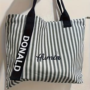 TEMU 여성용 대용량 여름 토트백 - 가로 줄무늬 패턴의 스타일리시 핸드백, 출퇴근 및 여행에 적합한 북백