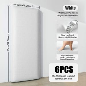 TEMU 고품질 인조 가죽 벽 패널 6개, 두꺼운 입체 헤드보드 다다미 테두리 벽지, 19.7인치 x 9인치, 간편한 필 앤 스틱, 적합한 곳: 침실 및 거실 소프트 패딩 벽 매트, 헤드보드 보호대