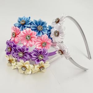 TEMU 5개 세트 플로럴 라인스톤 헤어밴드 - 연분홍, 보라색, 흰색, 파란색 빛나는 센터 장식 소프트 새틴 여성용 머리띠, 데미지 프리 패션 액세서리 캐주얼 또는 특별한 날에 어울리는 귀여운 헤어 오너먼트