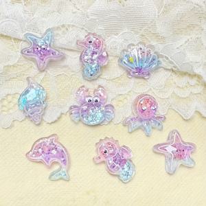 TEMU 7/14개 만화 스팽글 바다 시리즈 레진 액세서리 - , 해마, 조개, 게, 호록, 고래 - 머리 장식, 휴대폰 케이스, 스크랩북 장식, 창의적인 주얼리 재료, 혼합 색상, 해양 테마, 공예 용품, 공예 애호가