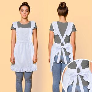 TEMU 1pc 여성용 우아한 화이트 폴리에스터 아프론 - 볼륨있는 소매, 조절 가능한 스트랩 및 포켓이 있는 빈티지 메이드 유니폼, 주방 요리, 레스토랑 서비스 및 휴일 행사에 완벽한, 주방 아프론 | 빈티지 메이드 스타일 | 내구성 있는 아프론